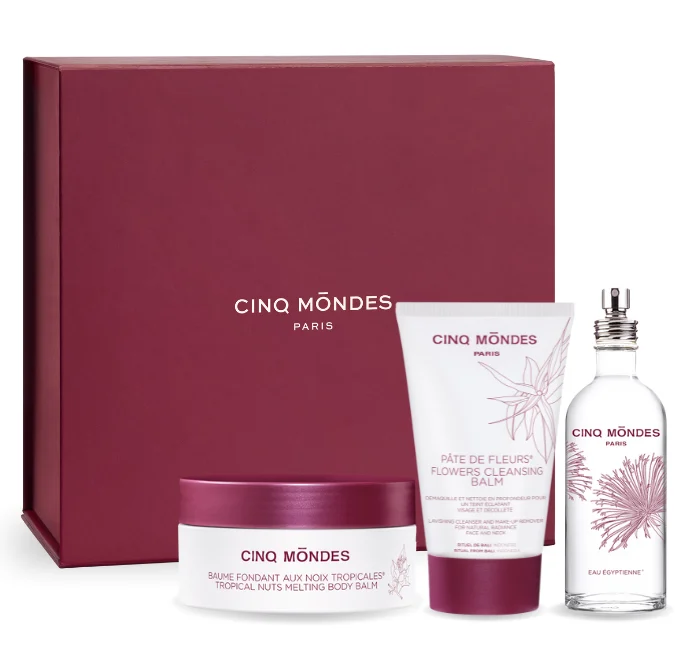 Coffret best seller Cinq Mondes - eau égyptienne, baume aux noix tropicales et pâte de fleurs